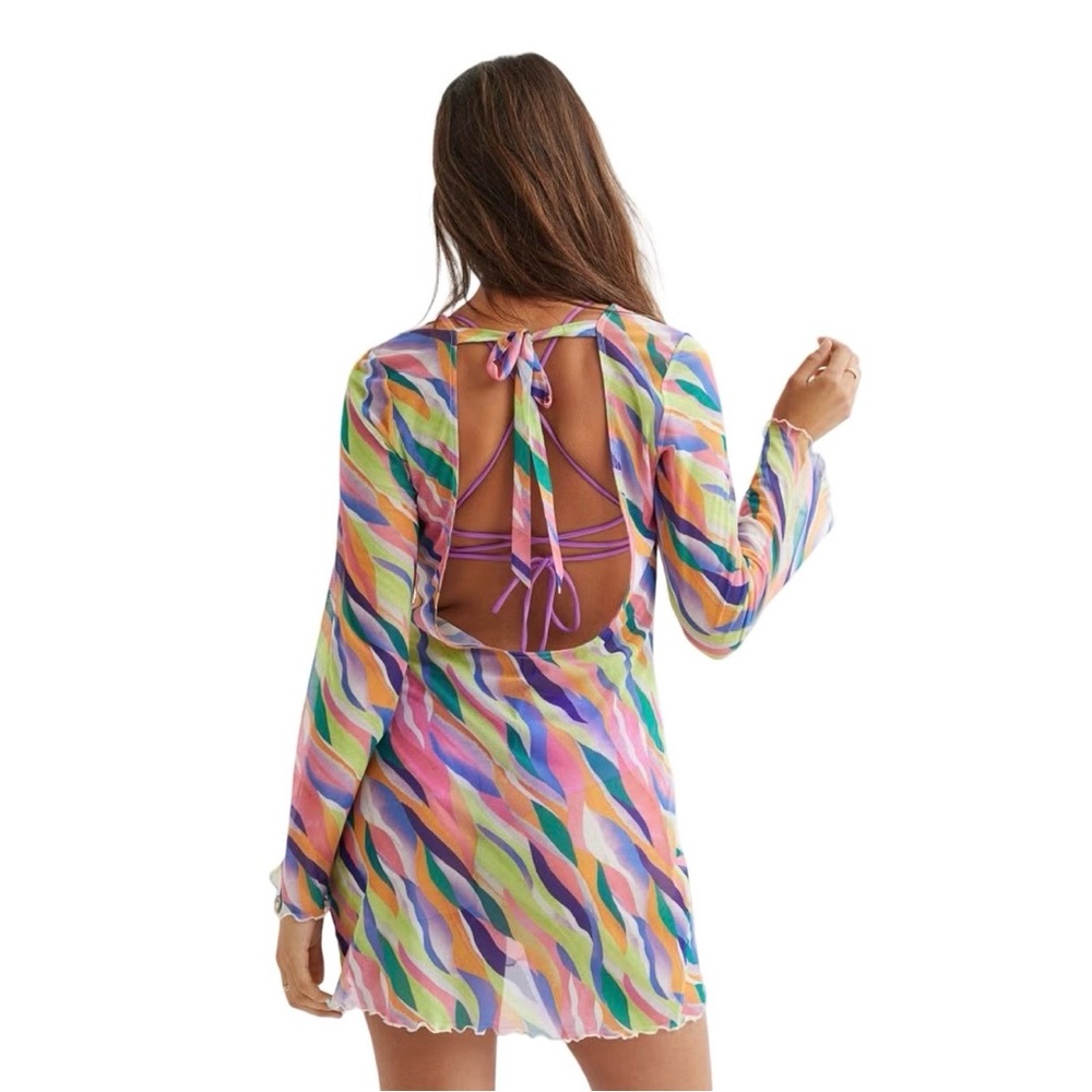 H&M Sheer Mesh Beach Cover-Up Dress Vacation Colorful Festival Resortwear Size S